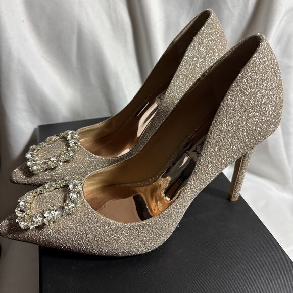 Badgley Mischka Cher Pump Women's Champagne 3.75 Stiletto Heels Sz 6.5 Glitter - Picture 5 of 10